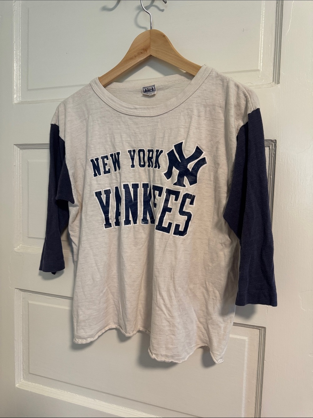 Vintage Women’s Raglan Tee in White and Navy